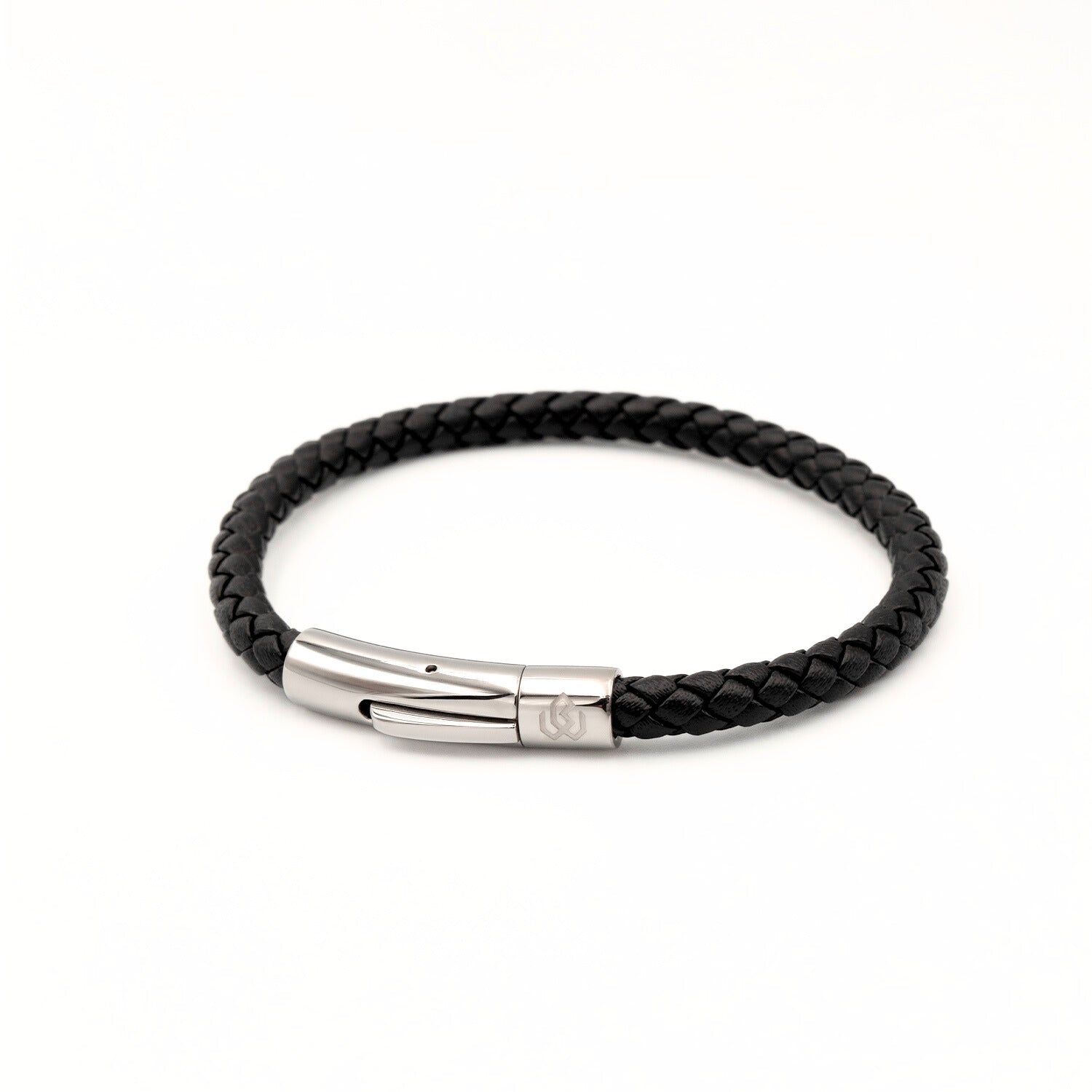 Boldwrist Eclipse twist bracelet Silver and Black Leather