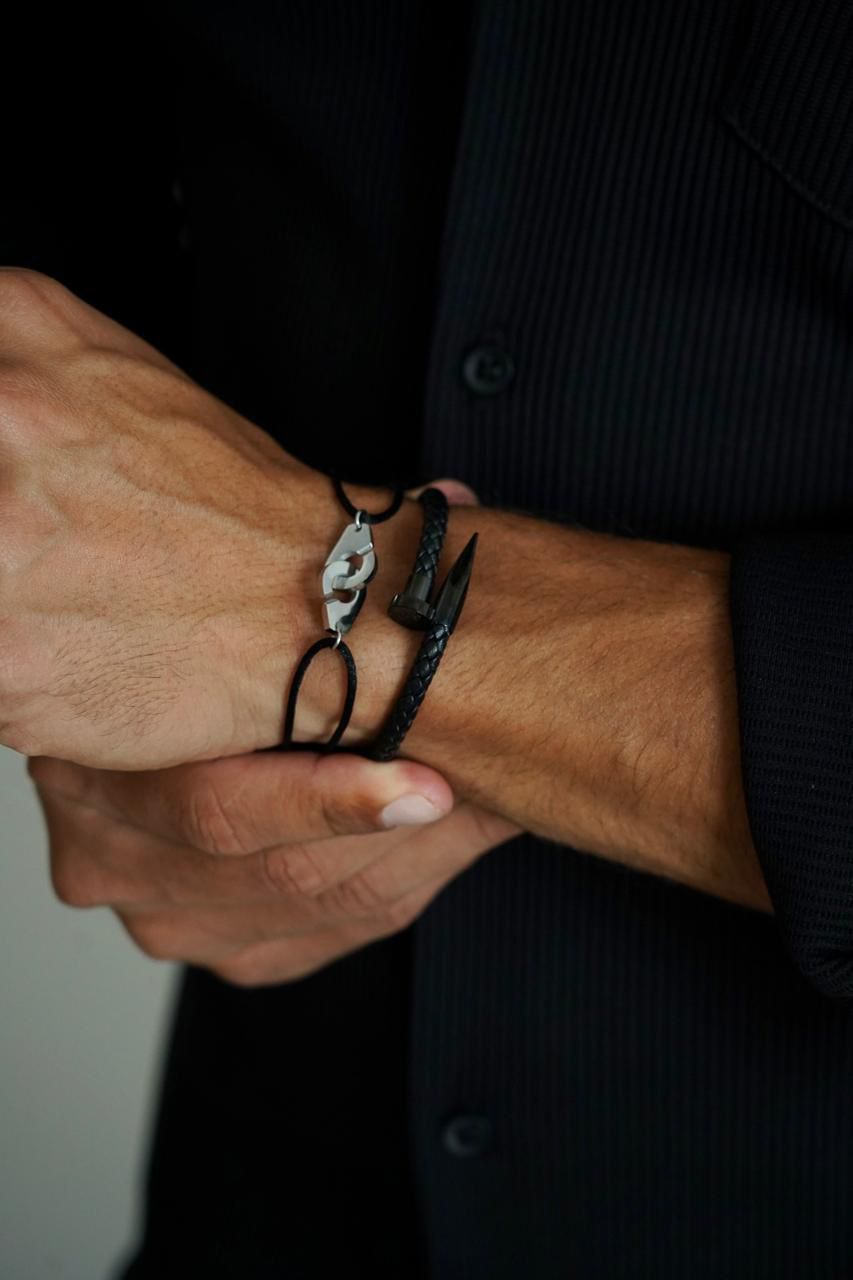 Boldwrist Nail leather bracelet design in black matte