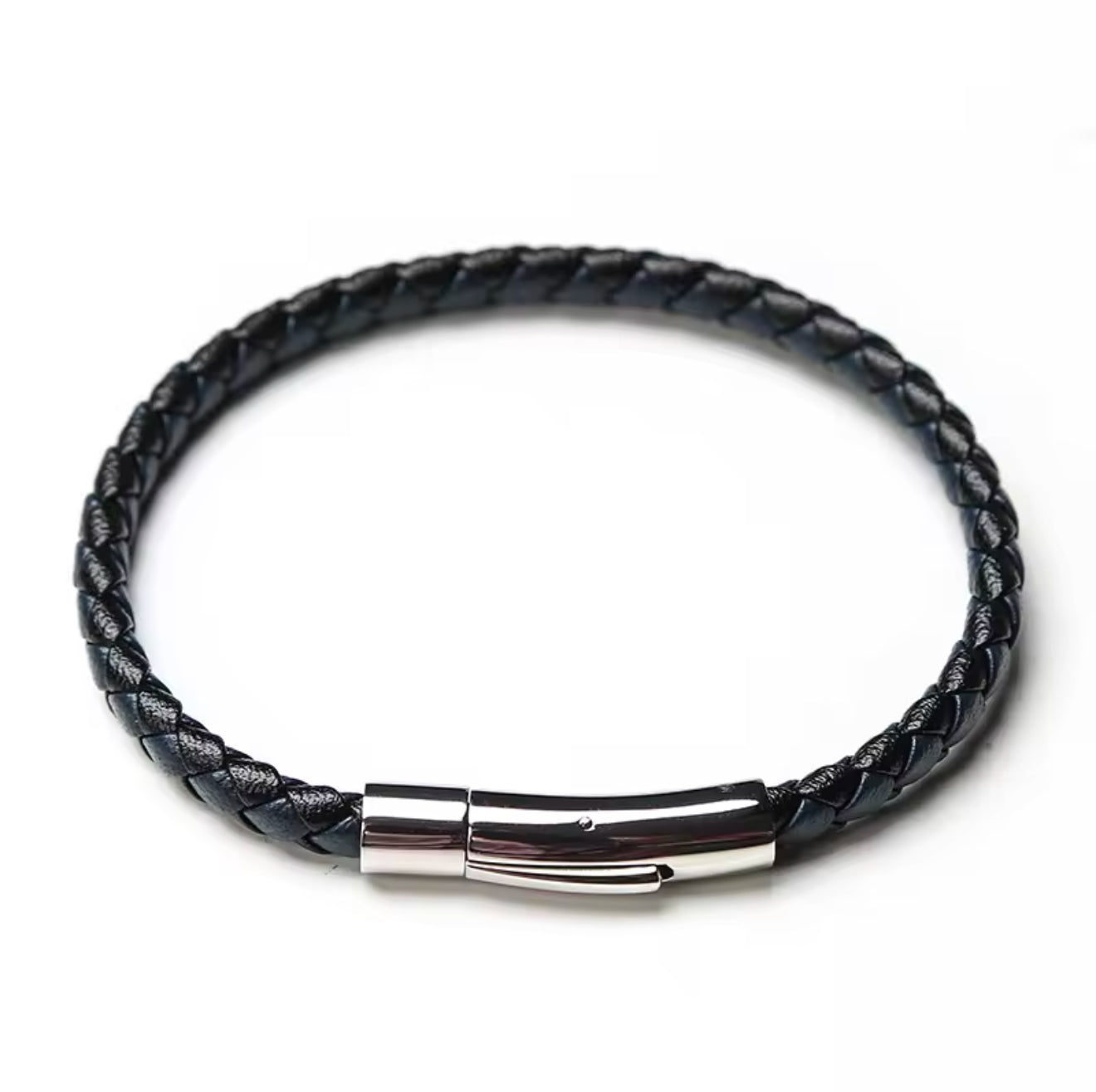 Boldwrist Eclipse twist bracelet Silver and Black Leather