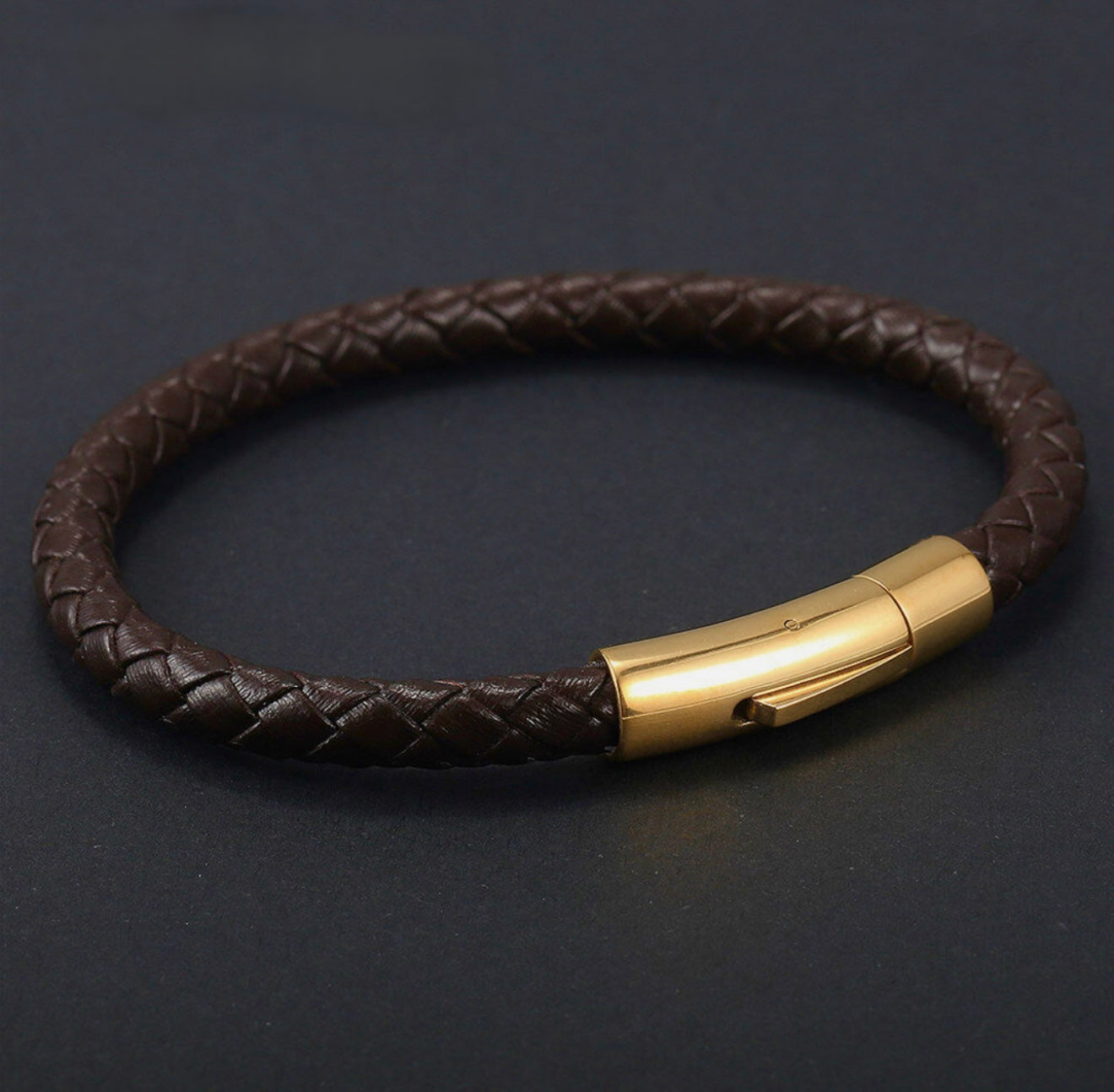 Boldwrist Eclipse twist bracelet Gold and Brown Leather