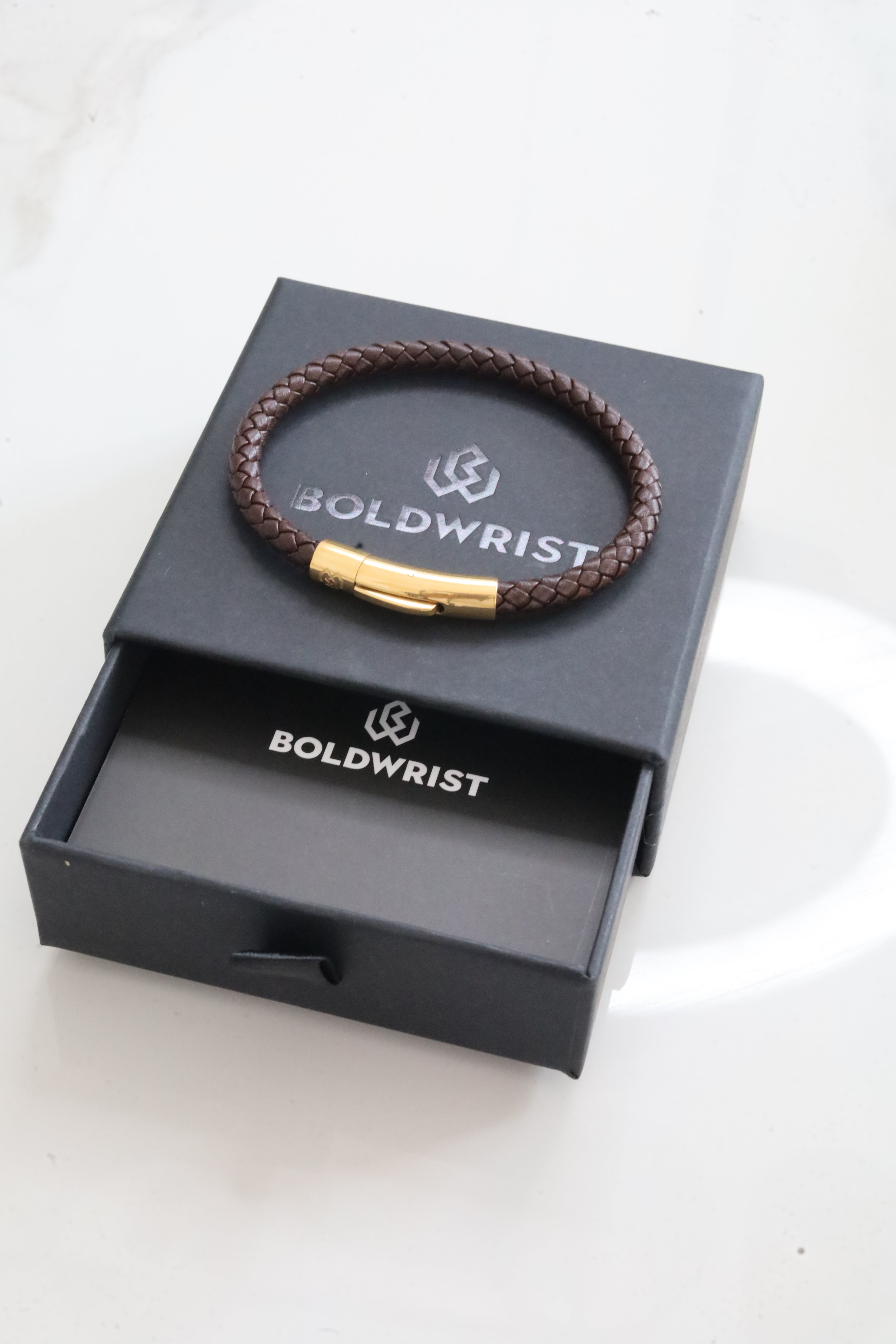 Boldwrist Eclipse twist bracelet Gold and Brown Leather