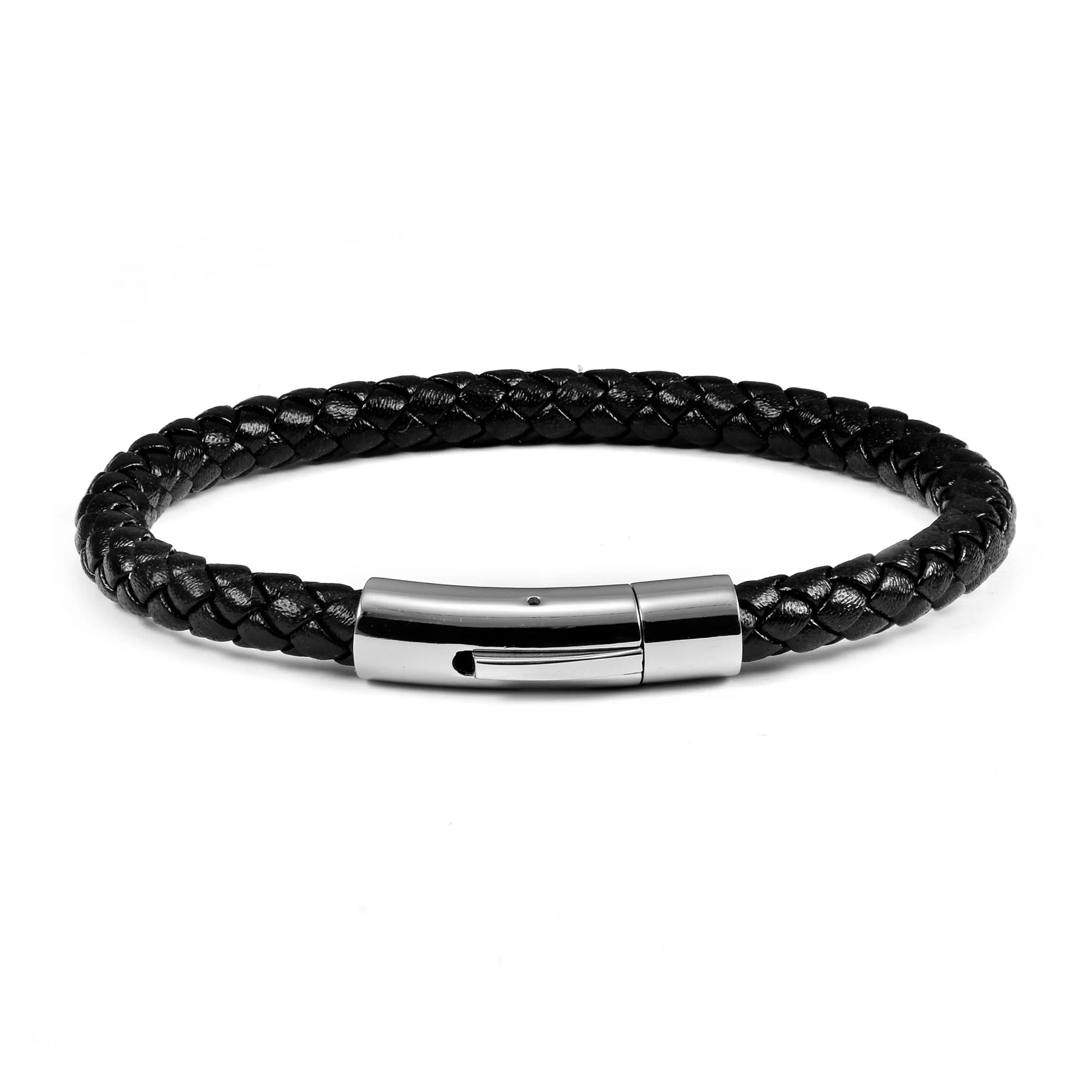 Boldwrist Eclipse twist bracelet Silver and Black Leather