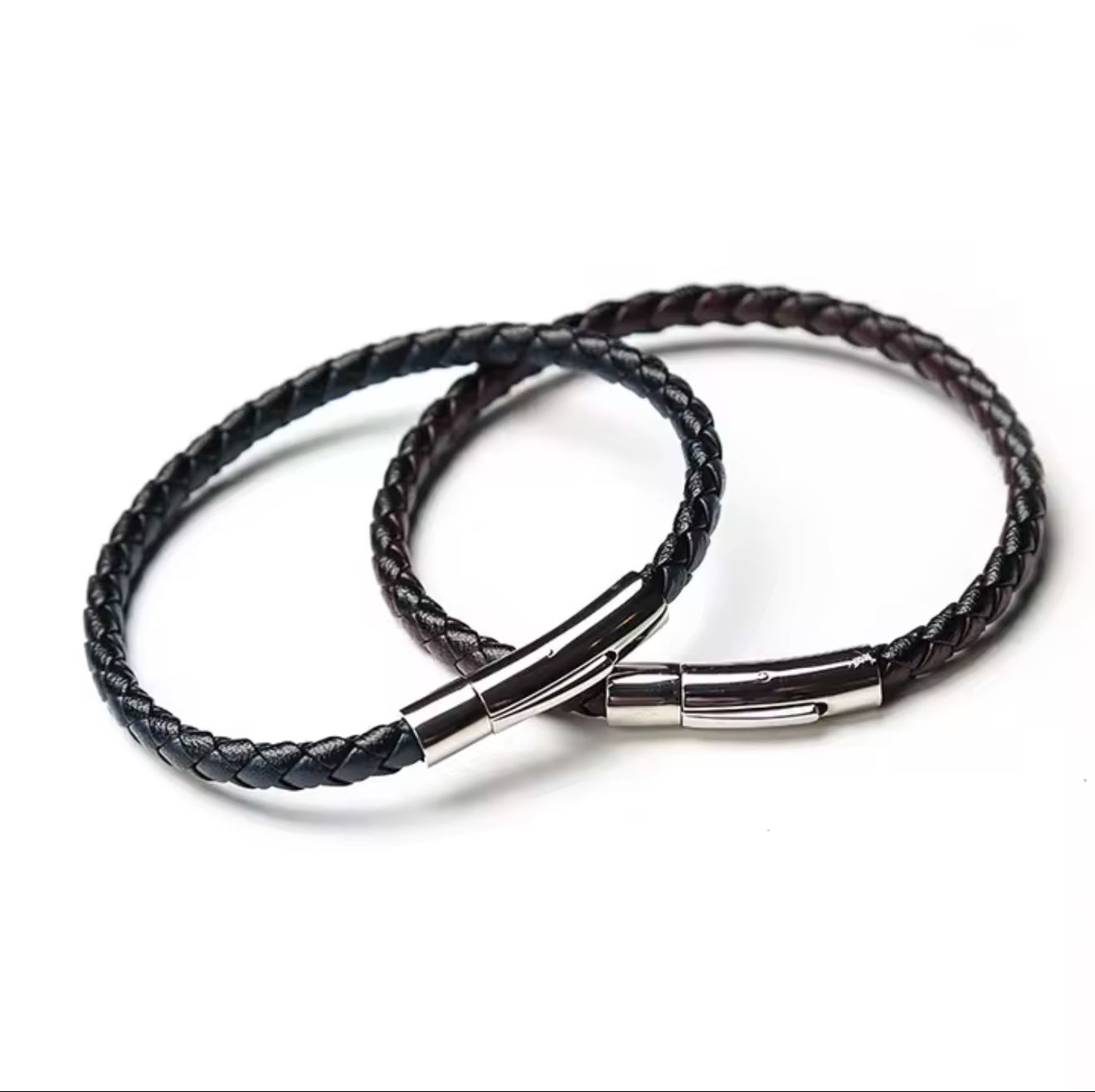 Boldwrist Eclipse twist bracelet Silver and Black Leather