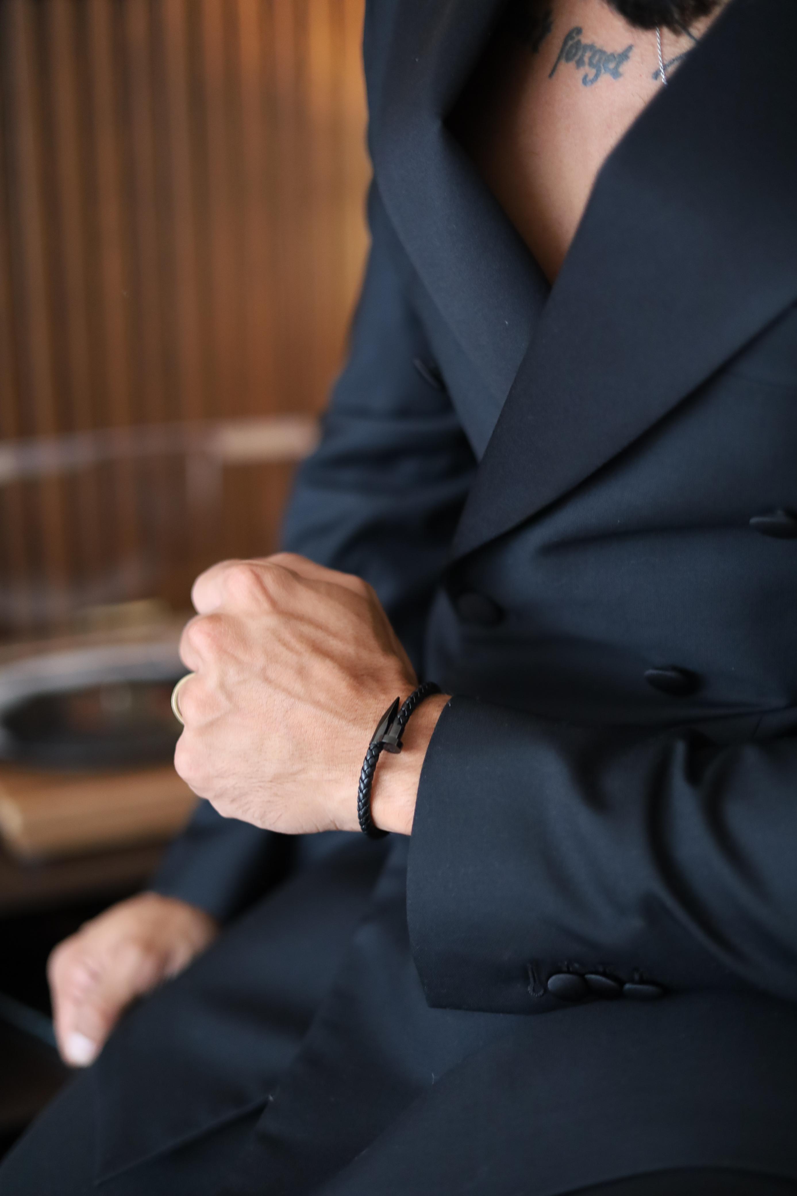 Boldwrist Nail leather bracelet design in black matte