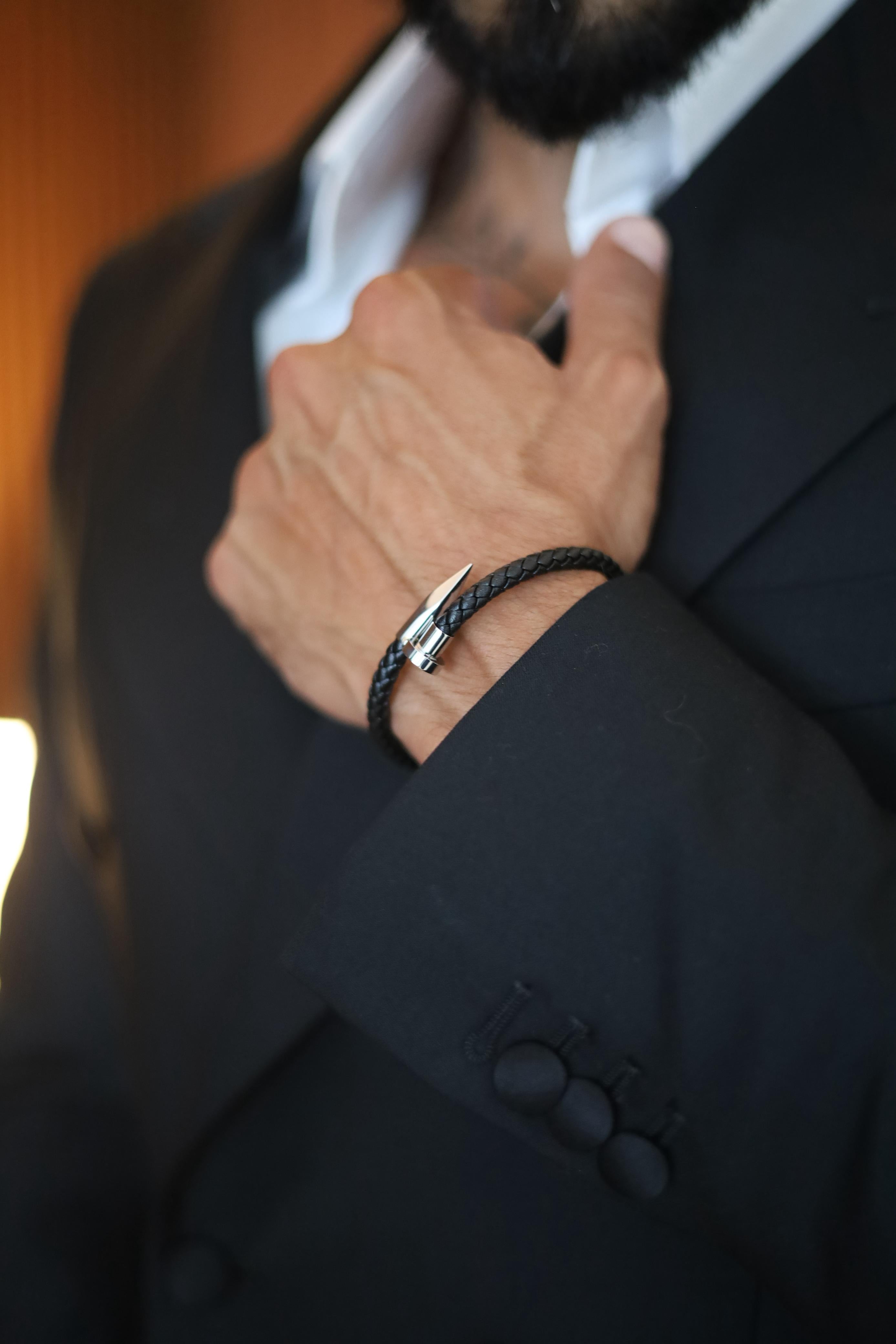 Boldwrist Nail leather bracelet design 318 stainless steel