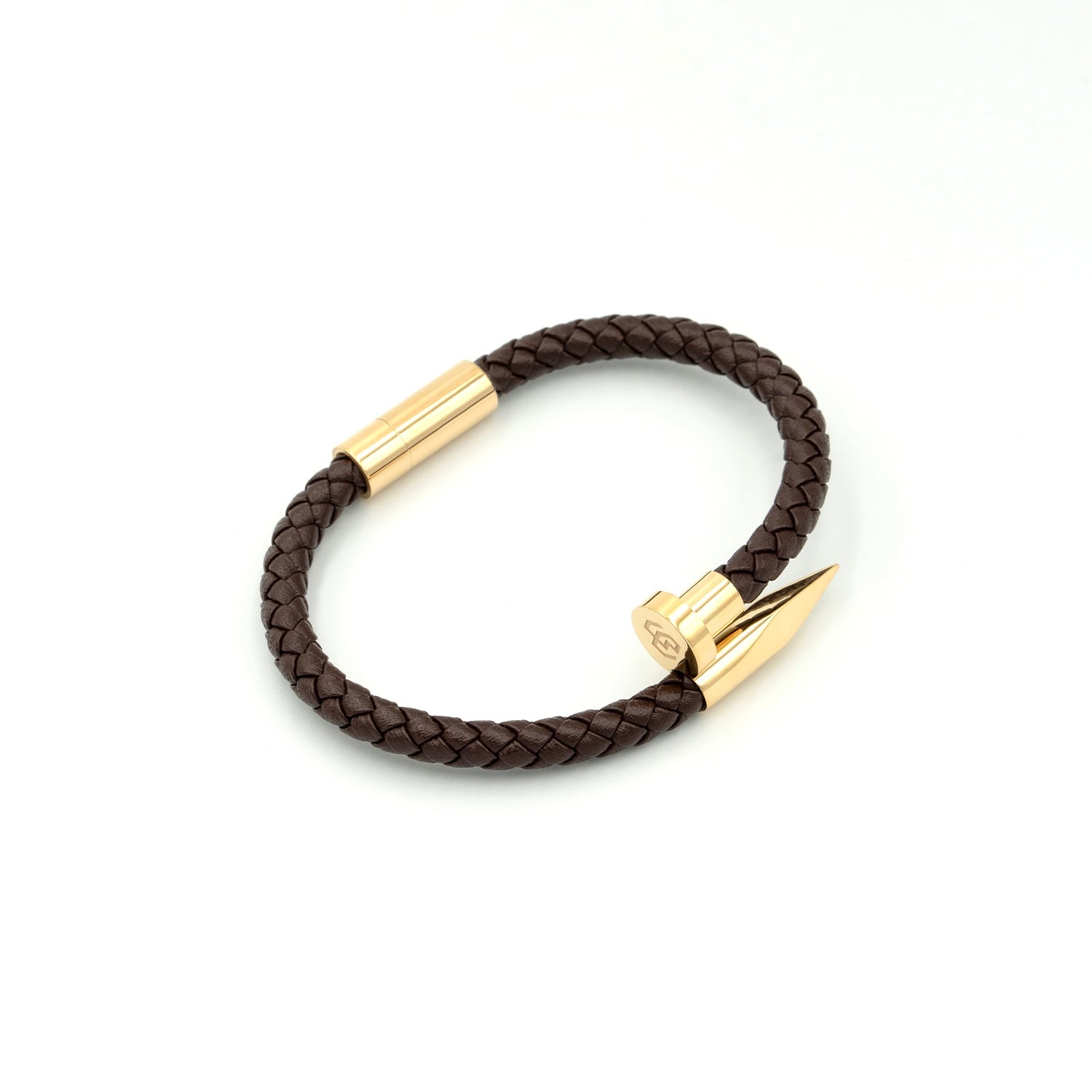 Boldwrist Nail leather bracelet design in Gold and Brown Leather
