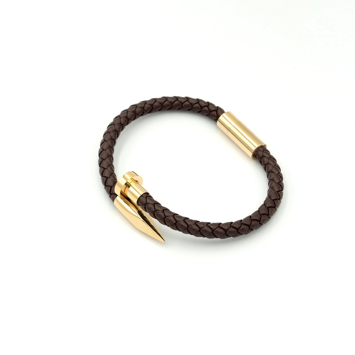 Boldwrist Nail leather bracelet design in Gold and Brown Leather