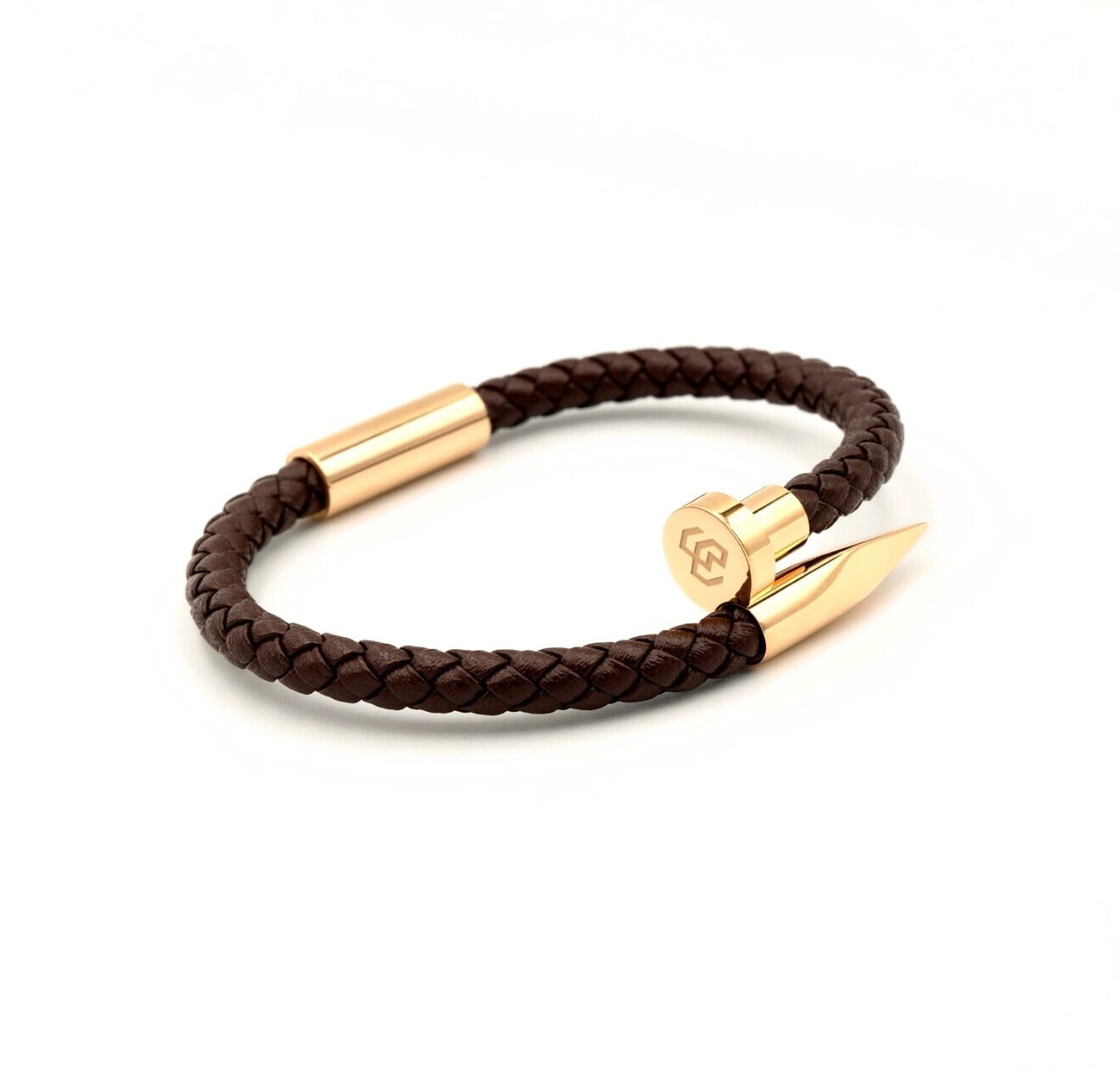 Boldwrist Nail leather bracelet design in Gold and Brown Leather