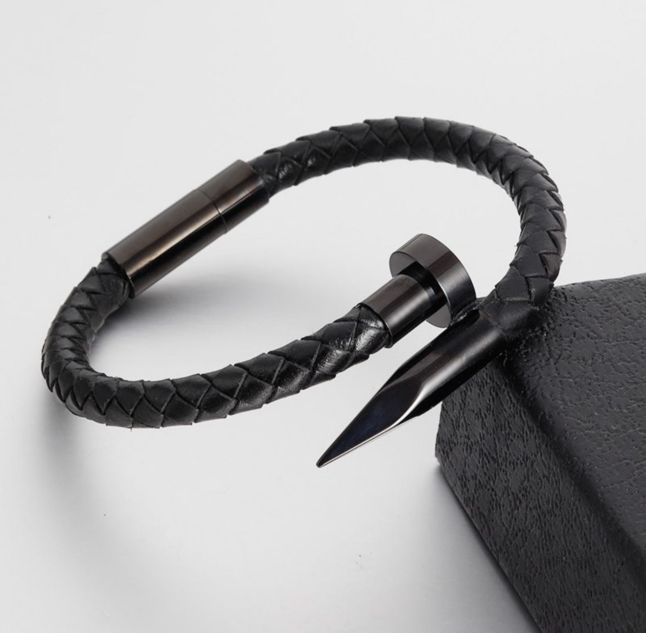 Boldwrist Nail leather bracelet design in black matte